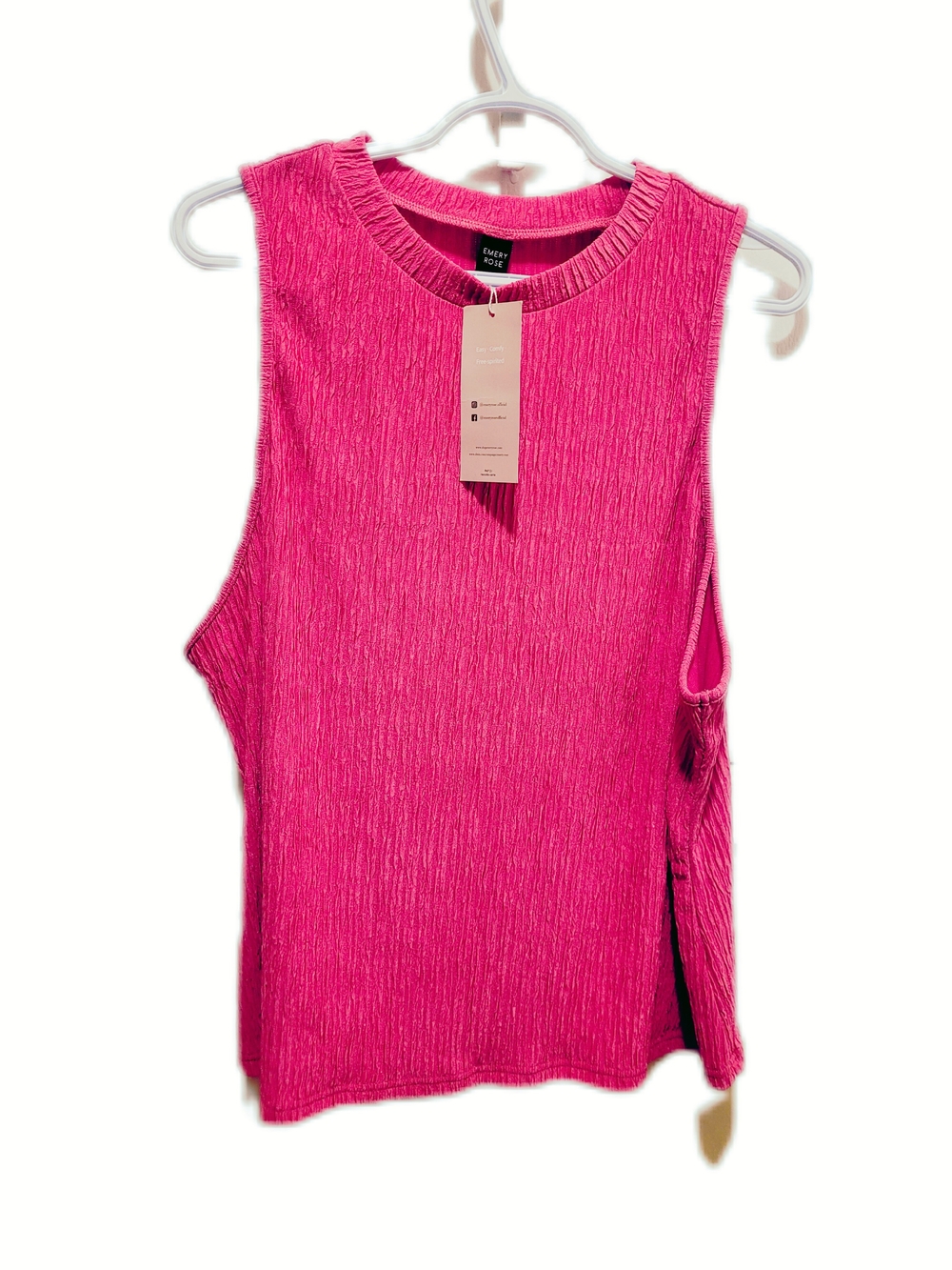 Emery Rose Bright Pink Sleeveless Ribbed Tank